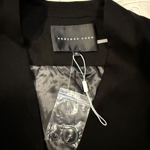 Endless Rose Open Front Black Tailored Single Button Blazer Size Medium - Picture 8 of 11